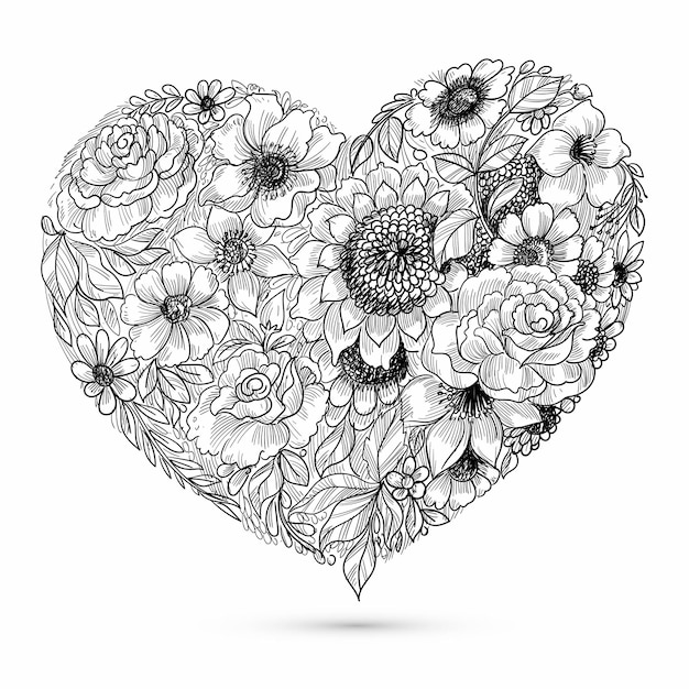 Elegant heart floral sketch 