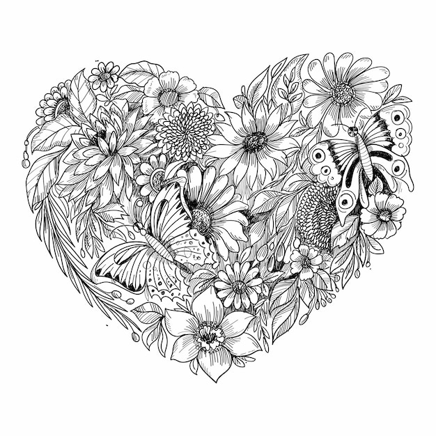 Elegant heart floral sketch 