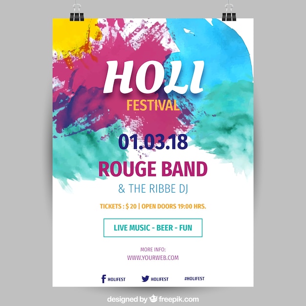 Free vector elegant holi festival poster template