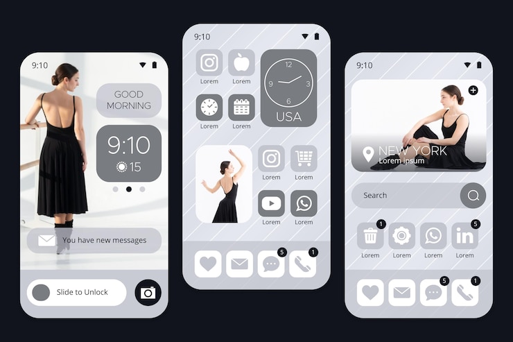 Free Vector elegant home screen with dancing woman