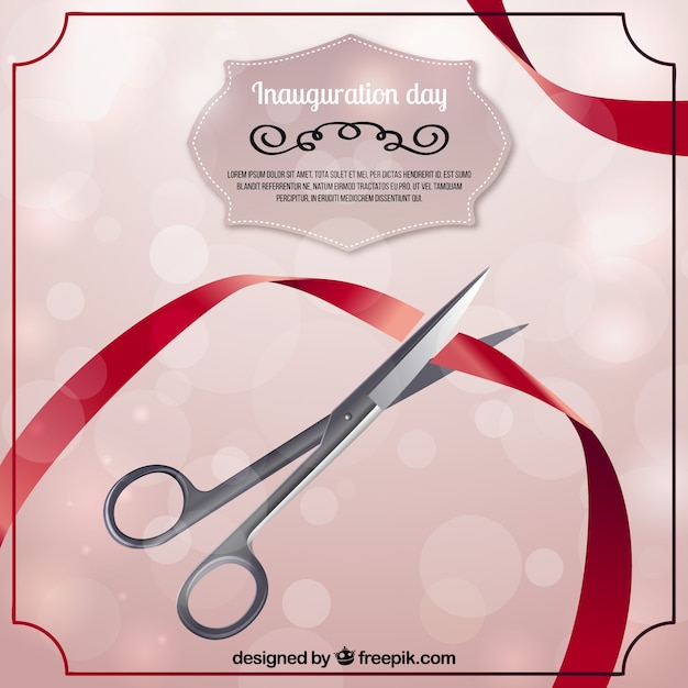 Free vector elegant inauguration with ribbon and scissors