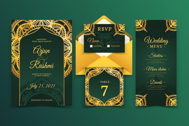 Free vector elegant indian wedding card template