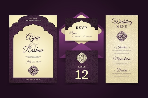 Free vector elegant indian wedding stationery templates