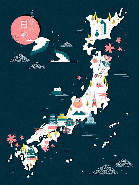 Premium Vector Japan Travel Map Design Let S Go To Japan In Japanese Said By The Man