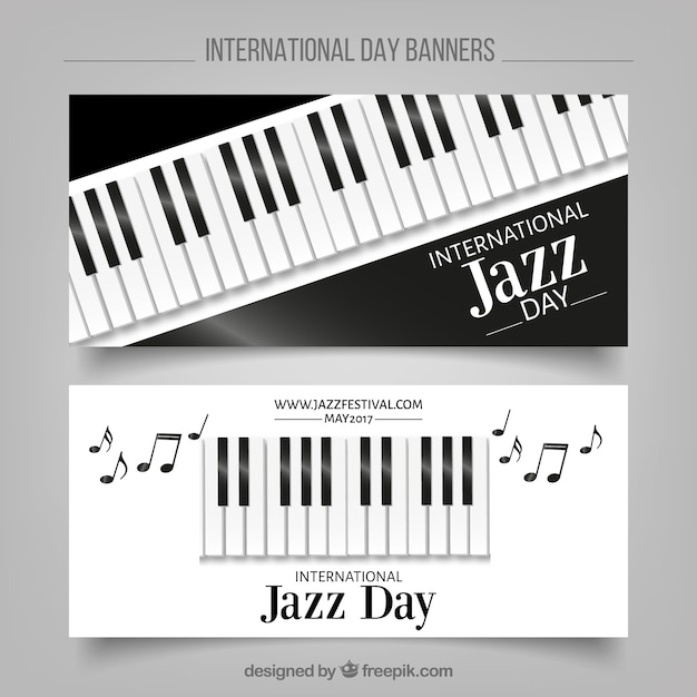 Free vector elegant jazz banners with piano keys