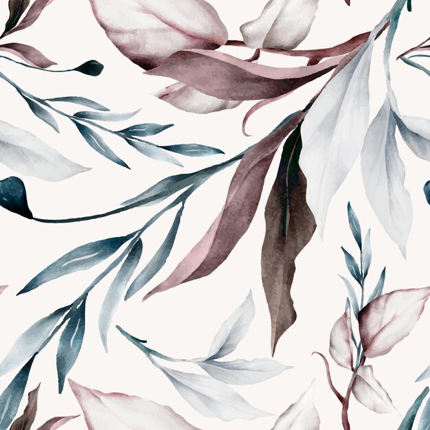 Elegant leaves painting watercolor floral seamless pattern