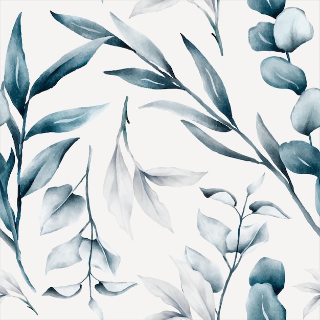 Elegant leaves painting watercolor floral seamless pattern