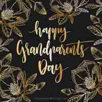 Free vector elegant lettering of happy grandparents day with golden flowers