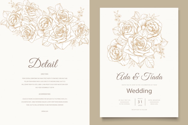 Elegant line art wedding invitation card template