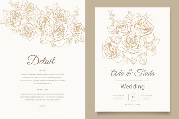 elegant line art wedding invitation card template