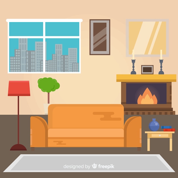 Free vector elegant living room interior with flat design