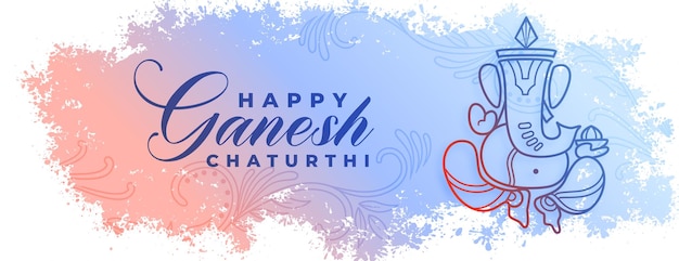 Free vector elegant lord ganesha chaturthi celebration banner in watercolor style