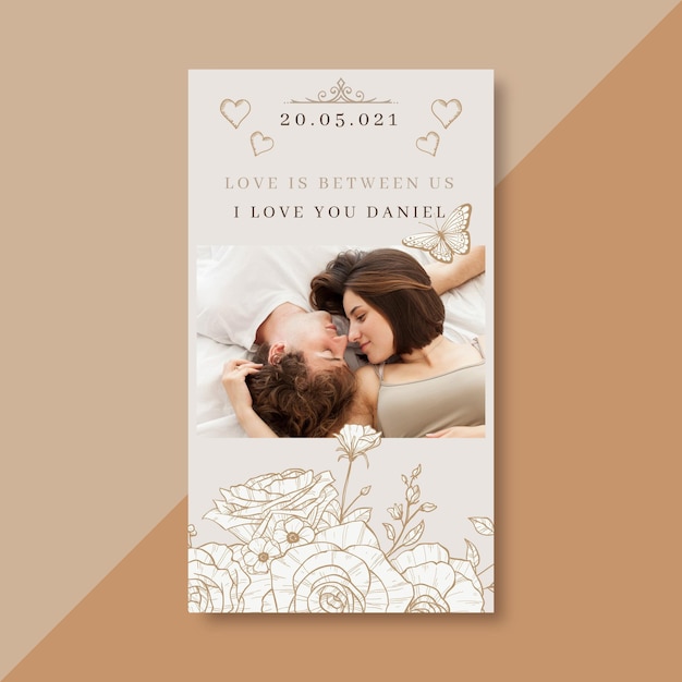 Free vector elegant love card template with photo