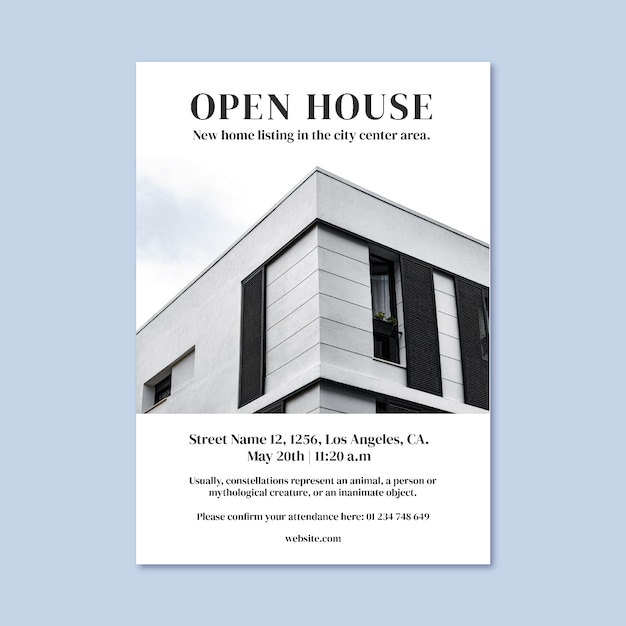 Vettore gratuito invito immobiliare di lusso elegante open house