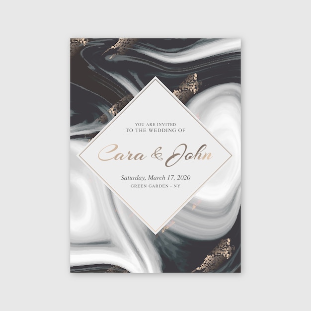 Free vector elegant marble wedding invitation template