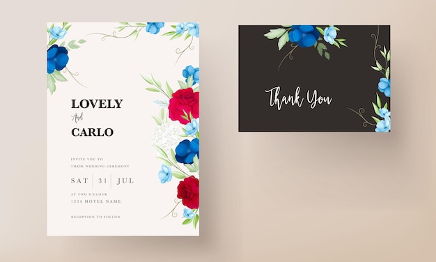 Free vector elegant maroon navy floral invitation card template