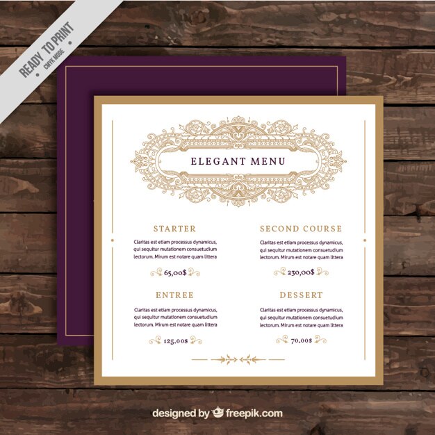 Elegant menu restaurant template