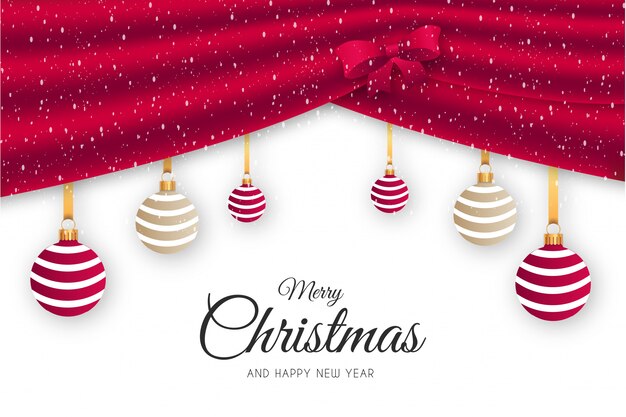 Elegant Merry Christmas Background with Red Courtain