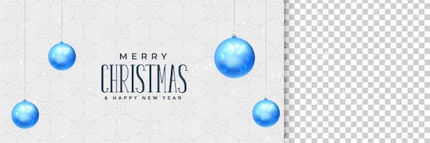 Free vector elegant merry christmas banner with blue xmas balls