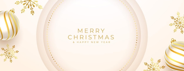 Free vector elegant merry christmas festival banner with 3d ball and snowflake