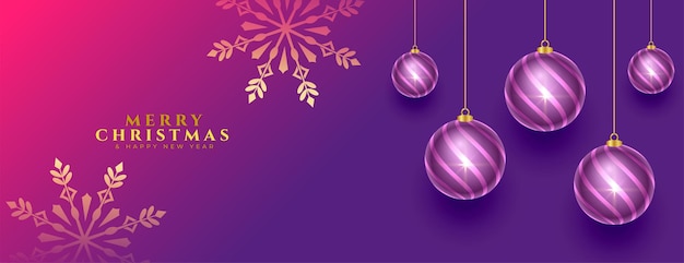 Free vector elegant merry christmas holiday banner with ball and snowflake