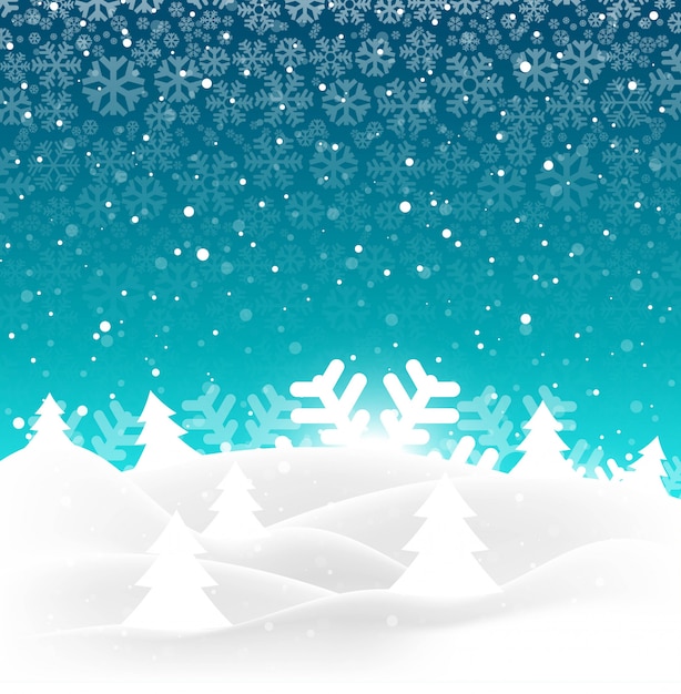 Vettore gratuito elegante albero di natale allegro con sfondo di fiocco di neve