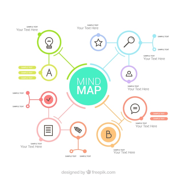 Free vector elegant mind map with colorful circles
