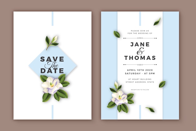 Elegant minimalist floral wedding invitation template