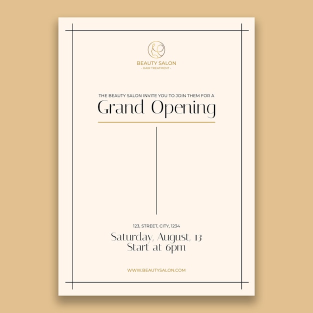 Free vector elegant minimalist gold beauty salon grand opening invitation template