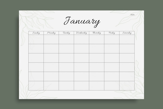 Бесплатное векторное изображение Элегантный минималистский оставляет еженедельный пустой календарь