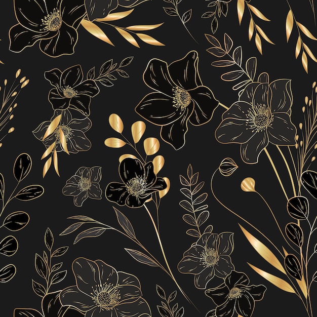 Free vector elegant minimalist luxury gold floral seamless pattern