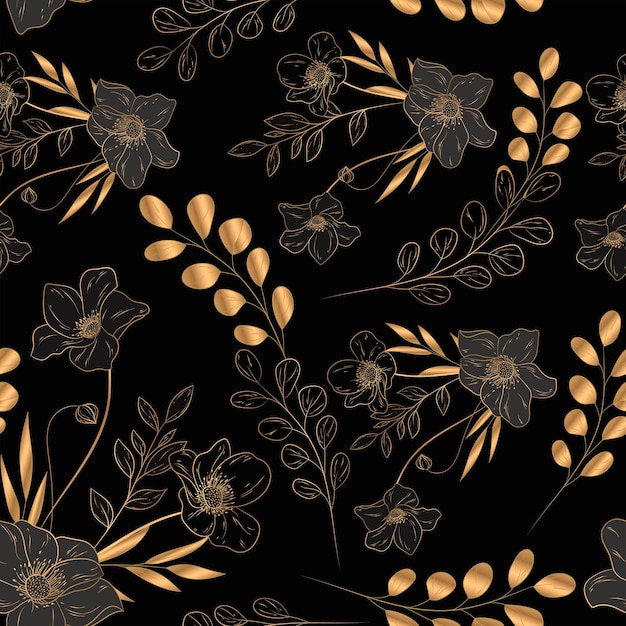 無料ベクター エレガントなミニマリストの豪華な金の花のシームレスなパターン