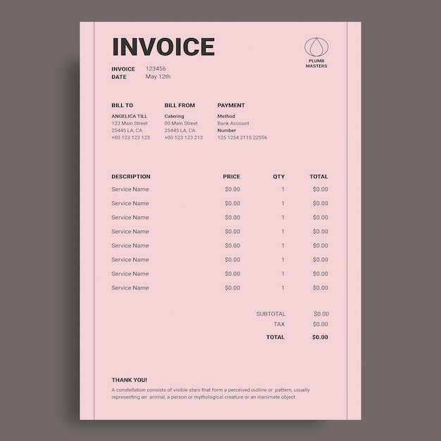 Elegant minimalist plumb masters invoice