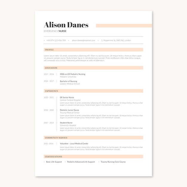 Elegant minimalist uk format nurse medical resume
