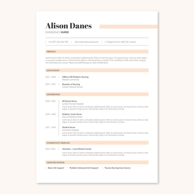 Elegant minimalist uk format nurse medical resume