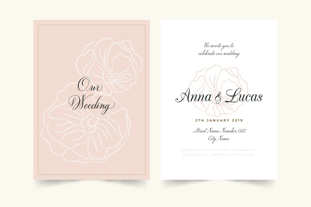 Free vector elegant minimalistic floral wedding invitation template