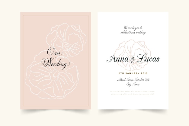 Elegant minimalistic floral wedding invitation template