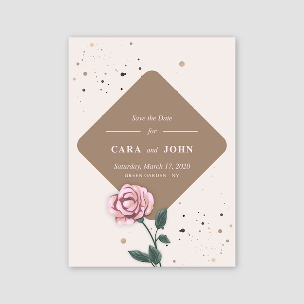 Elegant minimalistic floral wedding invitation template