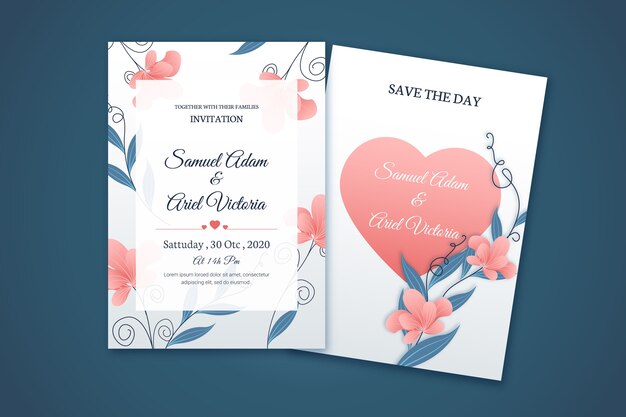 Free vector elegant minimalistic floral wedding invitation template