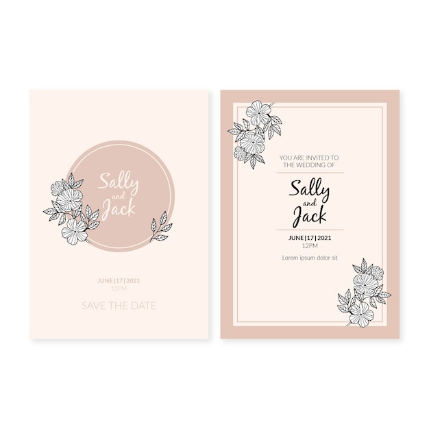 Elegant minimalistic floral wedding invitation template