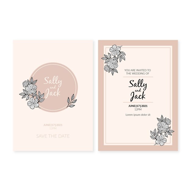 Elegant minimalistic floral wedding invitation template