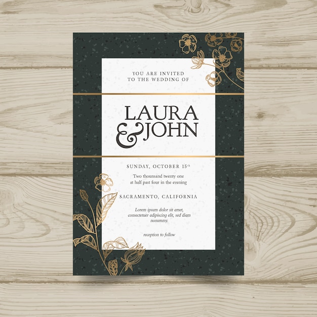 Elegant minimalistic floral wedding invitation template