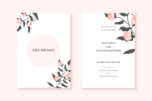 Элегантный минималистичный цветочный шаблон свадебного приглашения