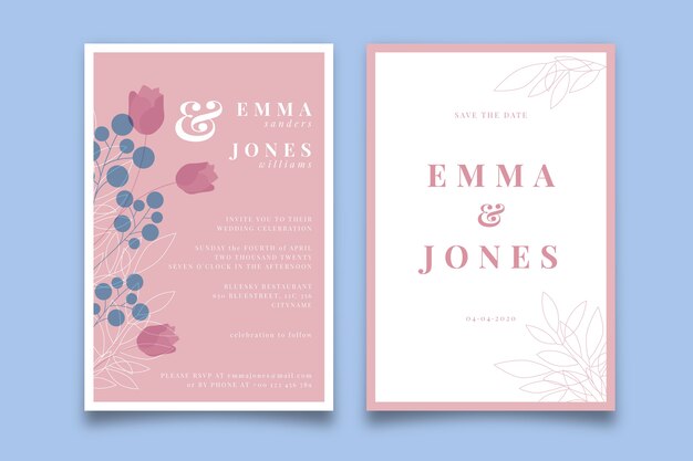 Elegant minimalistic floral wedding invitation template