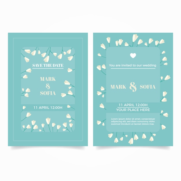 Elegant minimalistic floral wedding invitation template