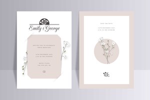 Elegant minimalistic floral wedding invitation template