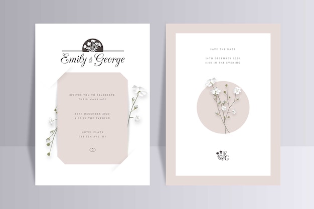 Elegant minimalistic floral wedding invitation template