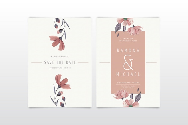 Elegant minimalistic floral wedding invitation template