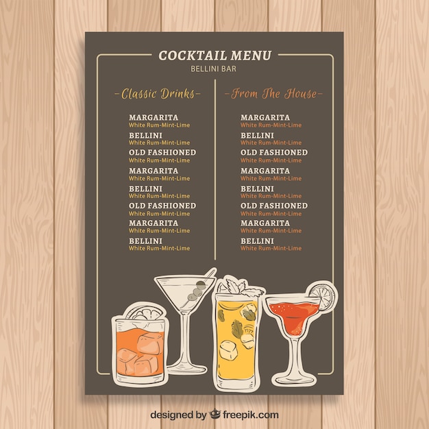 Free vector elegant modern cocktail menu template