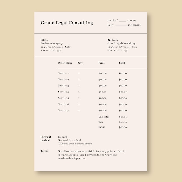 Elegant modern legal consulting invoice